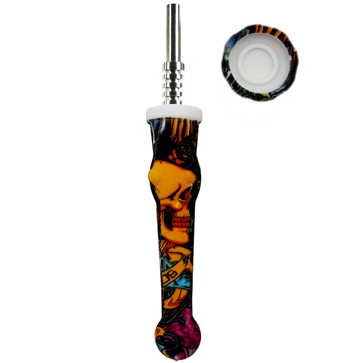 7.5" Sil. Nectar Collector Straw w/ 14mm Nail & Dab Dish - Choose Between 3 Tips & Over 30 Prints! [NC-S-7B]