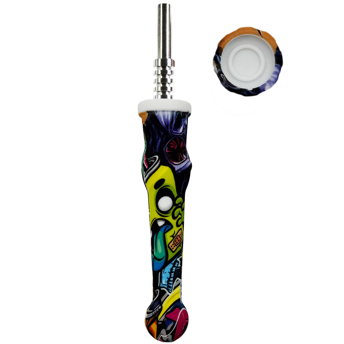 7.5" Sil. Nectar Collector Straw w/ 14mm Nail & Dab Dish - Choose Between 3 Tips & Over 30 Prints! [NC-S-7B]