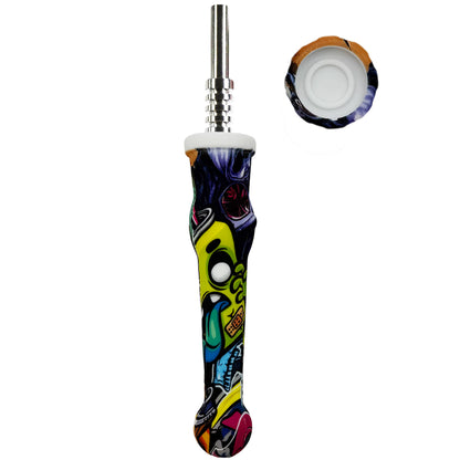 7.5" Sil. Nectar Collector Straw w/ 14mm Nail & Dab Dish - Choose Between 3 Tips & Over 30 Prints! [NC-S-7B]
