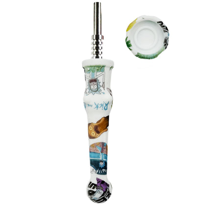 7.5" Sil. Nectar Collector Straw w/ 14mm Nail & Dab Dish - Choose Between 3 Tips & Over 30 Prints! [NC-S-7B]
