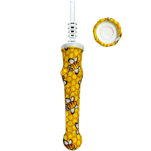 7.5" Sil. Nectar Collector Straw w/ 14mm Quartz Nail & Dab Dish - Now 19 Prints! [NC-S-7B-Q]