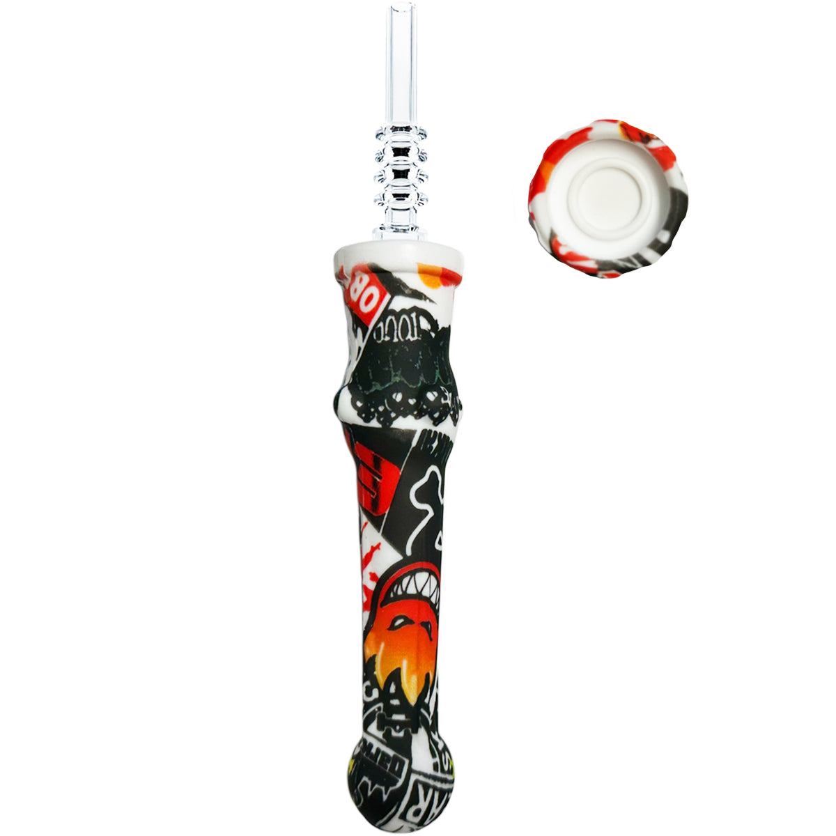 7.5" Sil. Nectar Collector Straw w/ 14mm Quartz Nail & Dab Dish - Now 19 Prints! [NC-S-7B-Q]