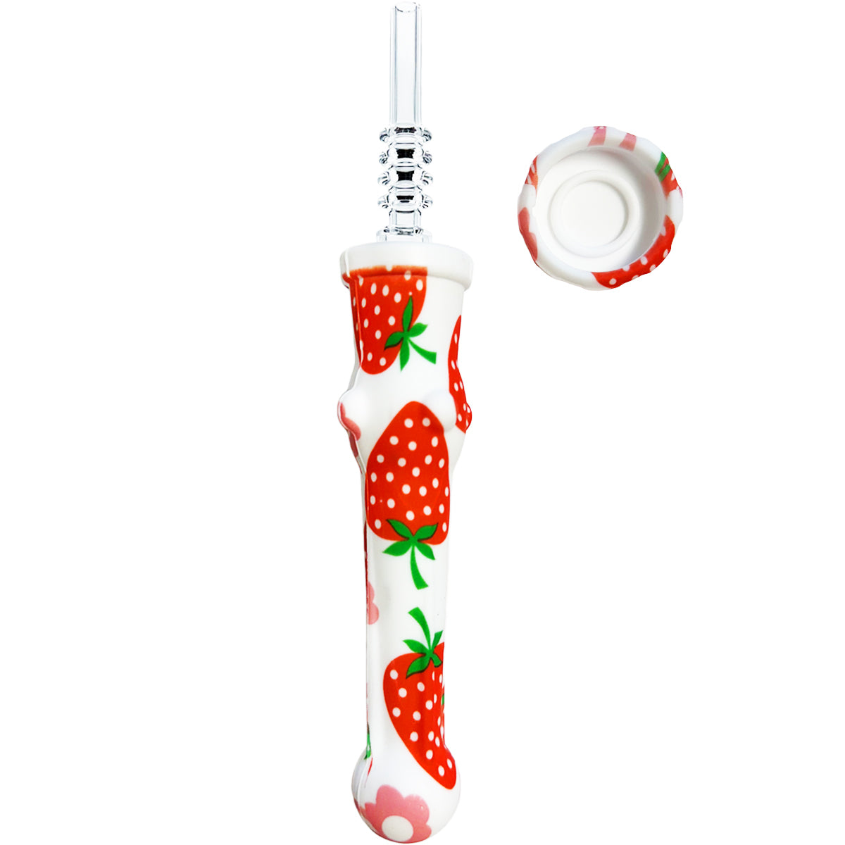 7.5" Sil. Nectar Collector Straw w/ 14mm Quartz Nail & Dab Dish - Now 19 Prints! [NC-S-7B-Q]