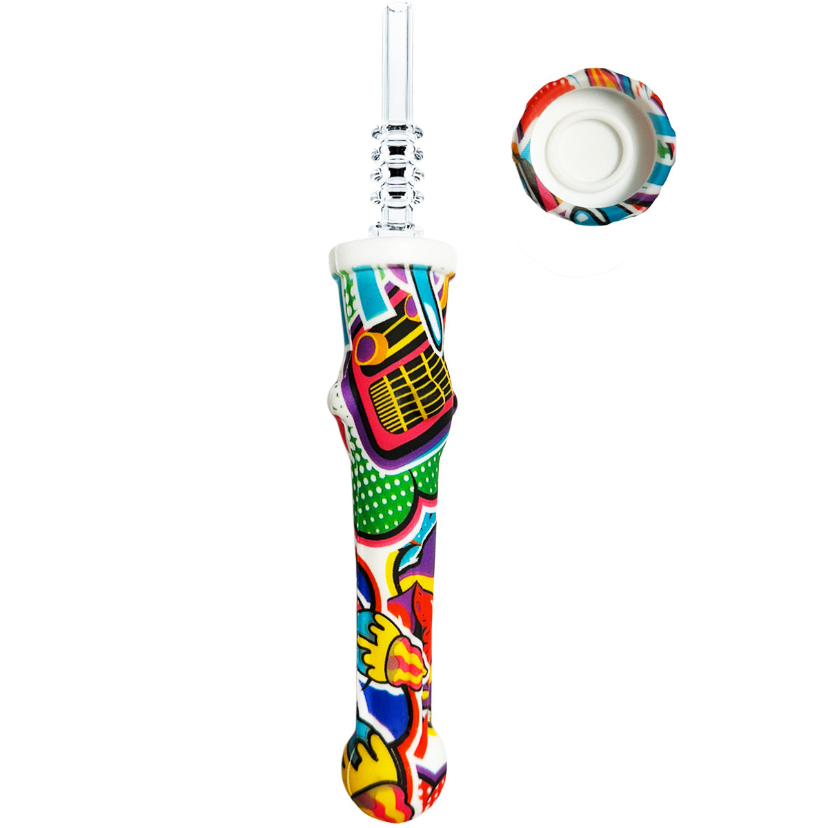 7.5" Sil. Nectar Collector Straw w/ 14mm Quartz Nail & Dab Dish - Now 19 Prints! [NC-S-7B-Q]