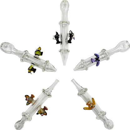 6” - 7” Mad Hatter Locally Blown Heavy Glass Dab Straws w/ Dog Designs [NC-G-MH-104]