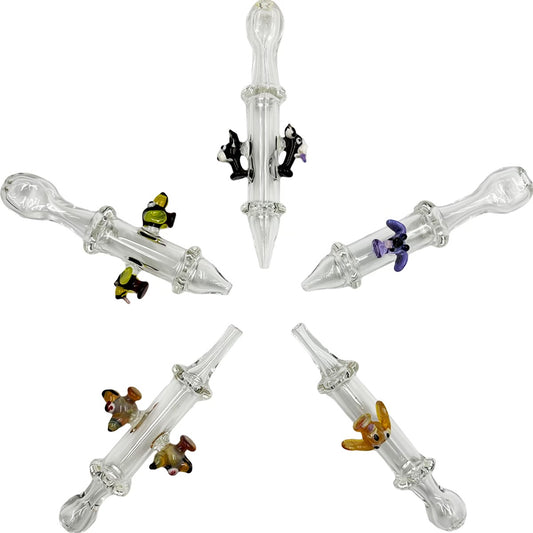 6” - 7” Mad Hatter Locally Blown Heavy Glass Dab Straws w/ Dog Designs [NC-G-MH-104]