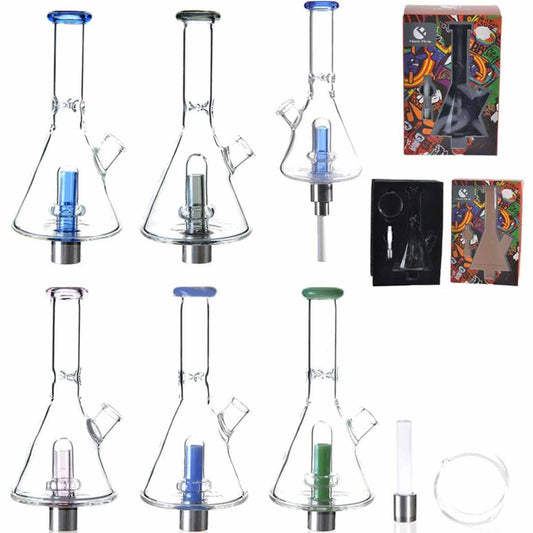 7.5" Bong Shaped 510 Threaded Ceramic Tip Nectar Collector Set in Gift Box - Assorted Colors [NC-G-111]