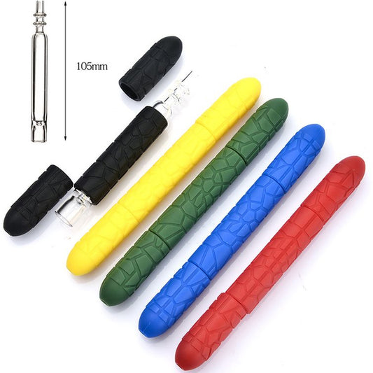 5.5" Quartz & Silicone Dual-Use Flower Hand Pipe & Dab Straw - Assorted Colors [NC-H-103]