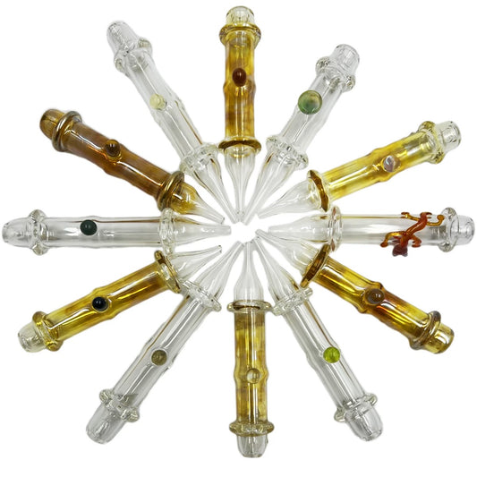 4.75” - 6” Mad Hatter Locally Blown Fumed & Clear Glass Dab Straws [NC-G-MH-102]
