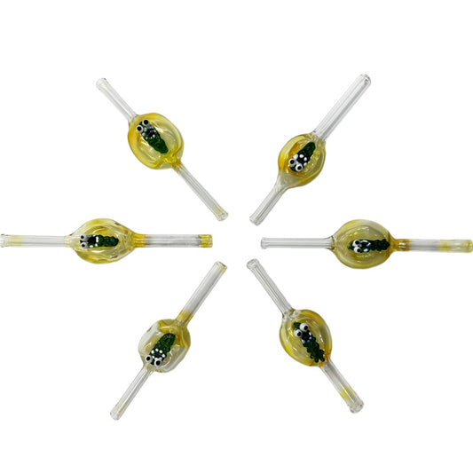 6.75” - 8”” Mad Hatter Locally Blown Fumed Glass Pickle Dab Straws [NC-G-MH-105]