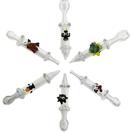 6” - 7” Mad Hatter Locally Blown Heavy Glass Dab Straws w/ Creatures [NC-G-MH-103]