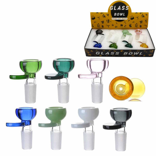14mm Glass Bowl w/ Puck Handle - Assorted Colors [GB-55]