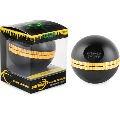 4-Piece Ooze Saturn Grinder w/ Built-In Stash Jar & Velvet Bag - 50mm - Black [GR-15-Black]