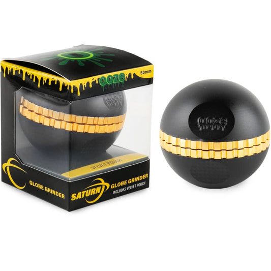4-Piece Ooze Saturn Grinder w/ Built-In Stash Jar & Velvet Bag - 50mm - Black [GR-15-Black]