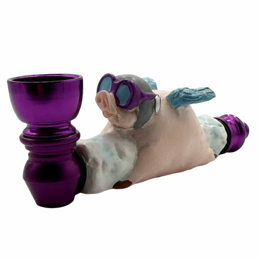 3.75" Hand Painted Creature Pipe - When Pigs Fly [HP-C-11]