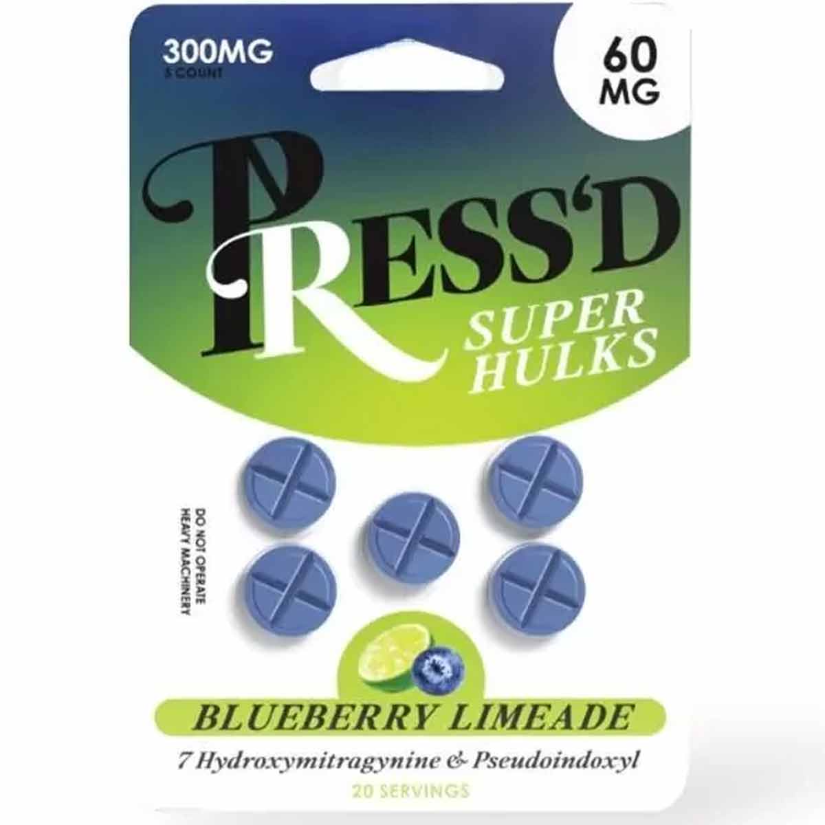 Press’d - Super Hulk 7-OH + Pseudo - 5 Ct 60mg Tabs - Now 4 Flavors! [K-PR-60]