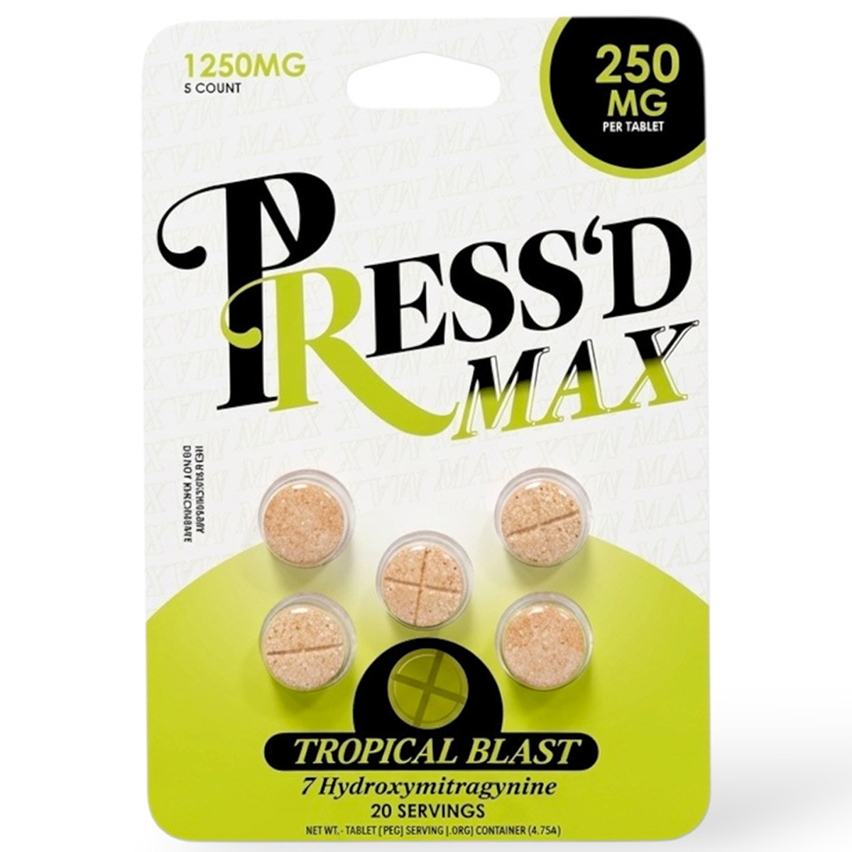 NEW Press’d Max- 250mg  7-OH Tabs - 5 Ct - 2 Flavors [K-PR-250]