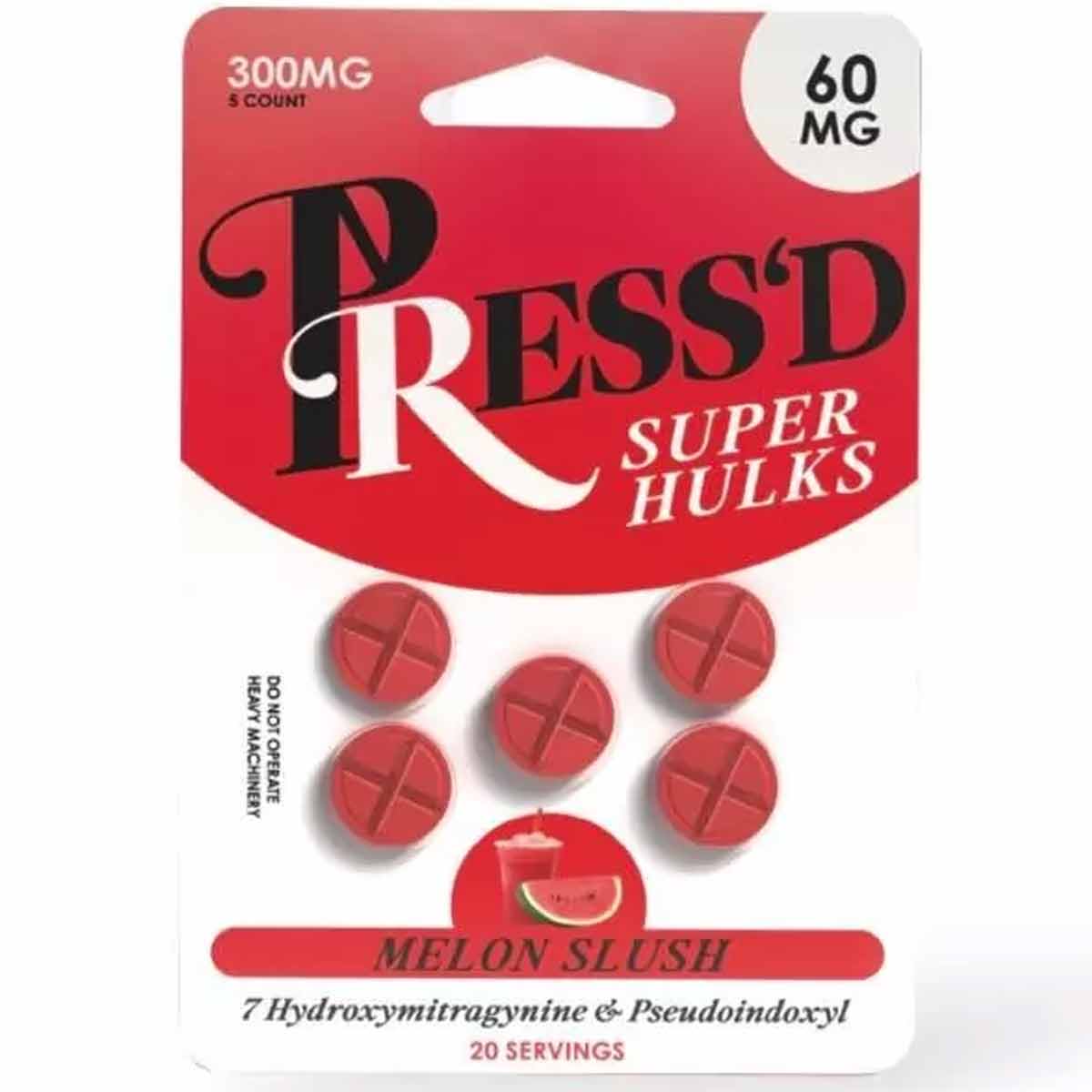 Press’d - Super Hulk 7-OH + Pseudo - 5 Ct 60mg Tabs - Now 4 Flavors! [K-PR-60]