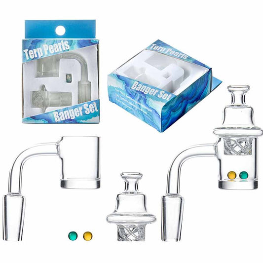 Boxed Spinner Set #3 - 25mm Flat Top Quartz Banger w/ Pearls & Cyclone Riptide Cap [QB-TP3-B]