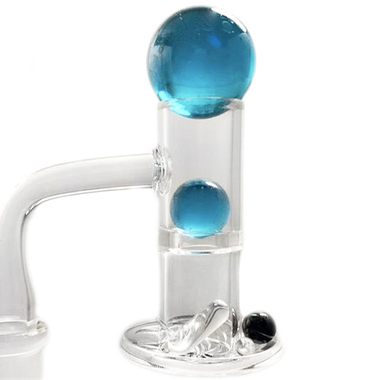 Spinner Set #5 - 20mm Flat Top Beveled Quartz Banger, Ball Carb Cap, Valve, Pill & Pearls - 14M 90° [QB-TP5]