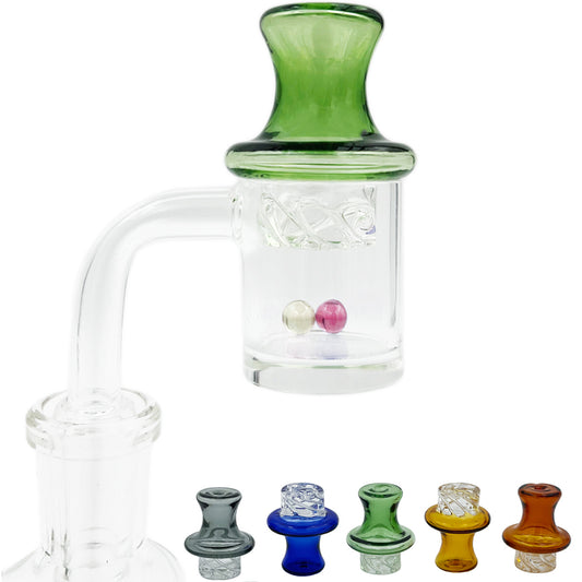 Spinner Set #2 - 25mm Flat Top Quartz Banger, Colored w/ Pearls & Cyclone Riptide Cap - All 12 Joint Sizes & Angles [QB-TP2]