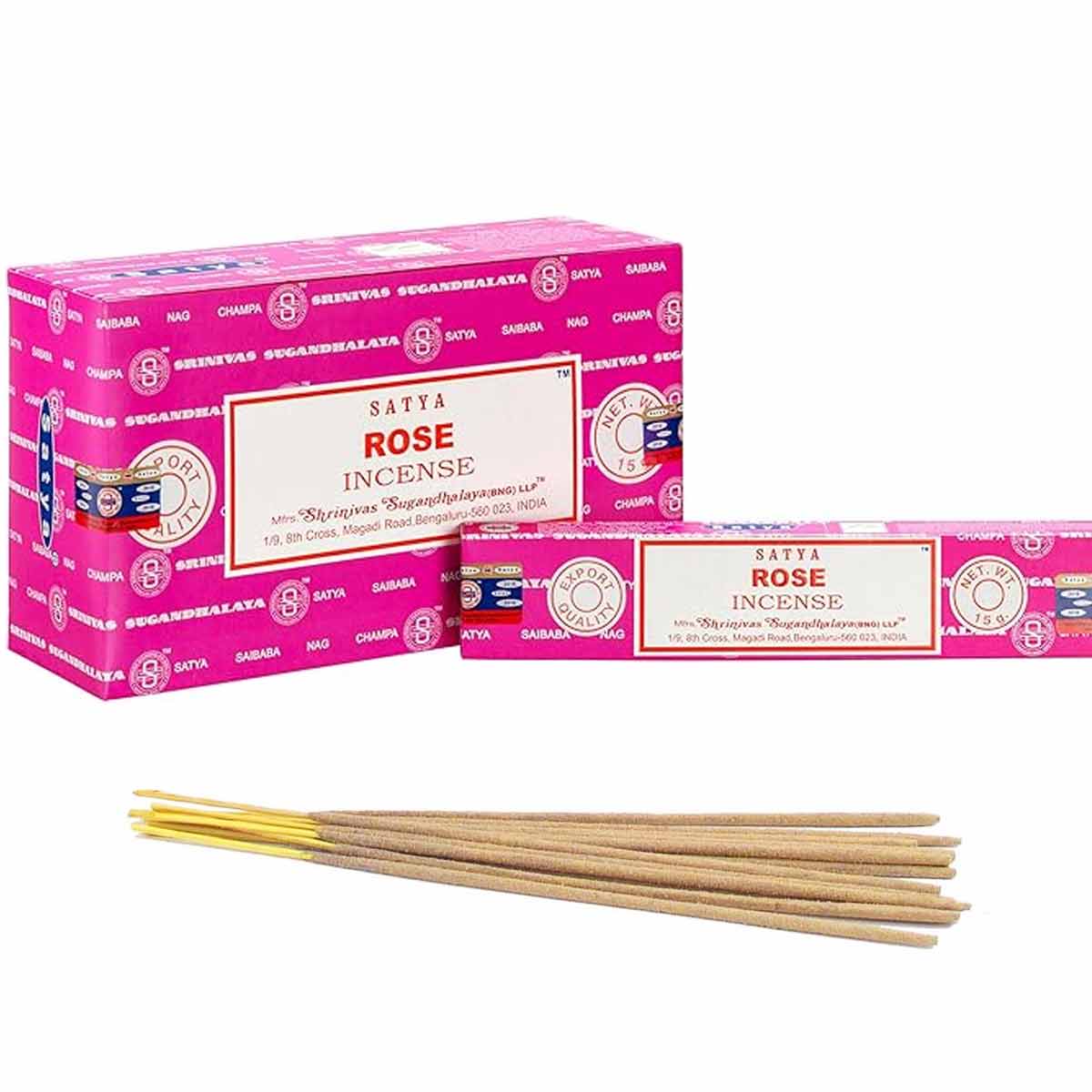 Nag Champa Rose Blend - Authentic Satya - Twelve 15g Boxes [IN-NC-RS]