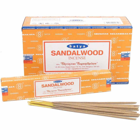 Nag Champa Sandalwood Blend - Authentic Satya - Twelve 15g Boxes [IN-NC-SW]