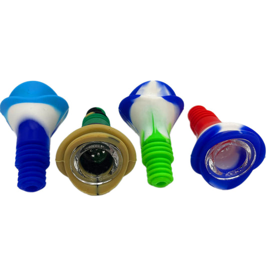14/18mm Dual-Joint Hybrid Silicone & Glass Flower Shape Bowl - Assorted Colors [SB-4]