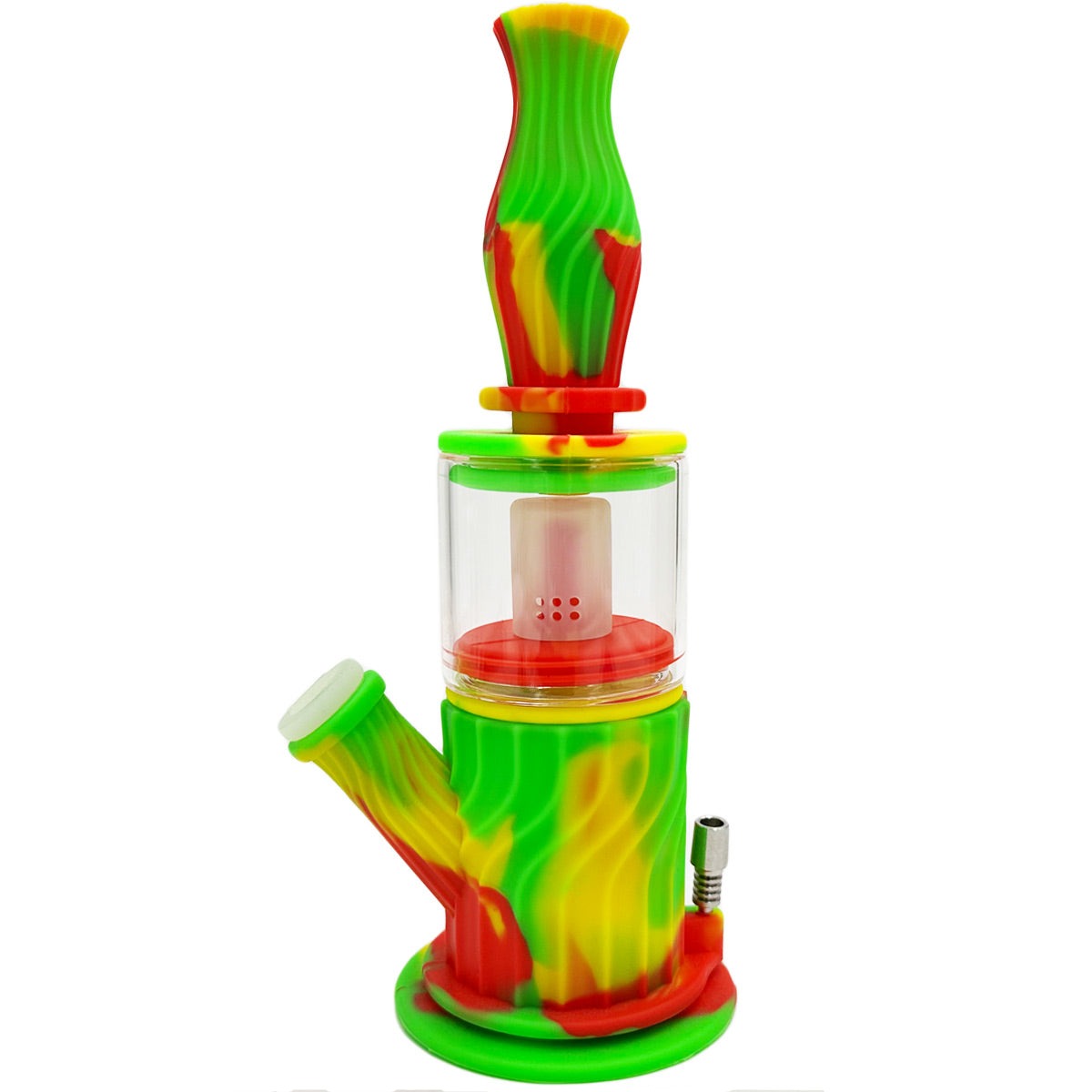 9.5" 14mm 4-Way Silicone & Glass Water Pipe, Dab Rig & Nectar Collector Set - Assorted Colors [WP-H-87A]