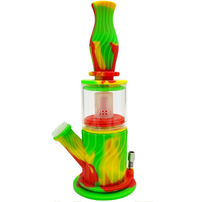 9.5" 14mm 4-Way Silicone & Glass Water Pipe, Dab Rig & Nectar Collector Set - Assorted Colors [WP-H-87A]