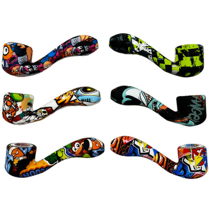 5" Silicone Sherlock Pipe w/ Glass Bowl - New Prints! [HP-S-117B]