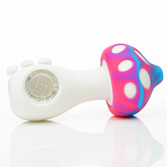 4.5" Silicone Mushroom Pipe w/ Glass Bowl - Assorted Colors [HP-S-118]