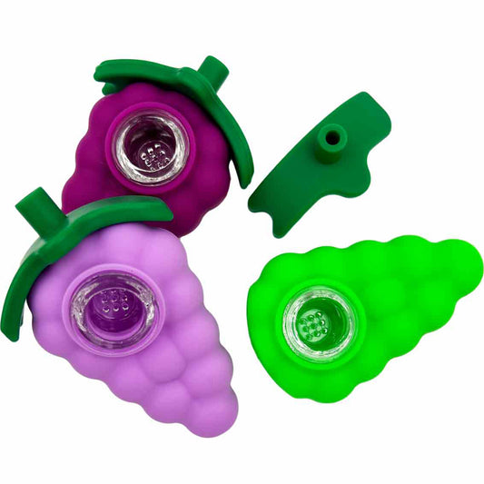 4.5" Silicone Grape Hand Pipe w/ Glass Bowl - Assorted Colors [HP-S-119]