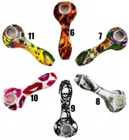 4.5" Silicone Hand Pipe w/ Glass Bowl - Now 13 Prints to Choose From [HP-S-126]