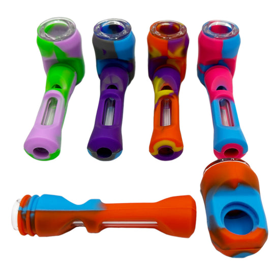 4.25" Hybrid Silicone & 2-in-1 Hand Pipe/Chillum - Assorted Colors [HP-S-168]