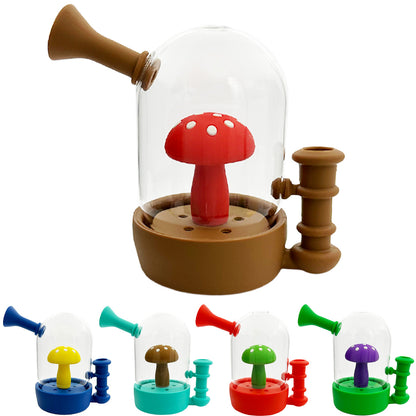 5.25” Hybrid Water Pipe w/ Glass Top & Glow-in-the-Dark Mushroom - Assorted Colors [WP-H-166]