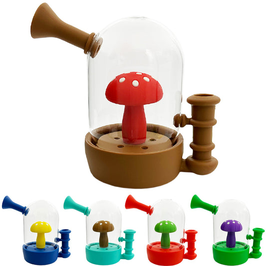 5.25” Hybrid Water Pipe w/ Glass Top & Glow-in-the-Dark Mushroom - Assorted Colors [WP-H-166]