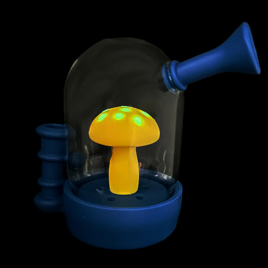 5.25” Hybrid Water Pipe w/ Glass Top & Glow-in-the-Dark Mushroom - Assorted Colors [WP-H-166]