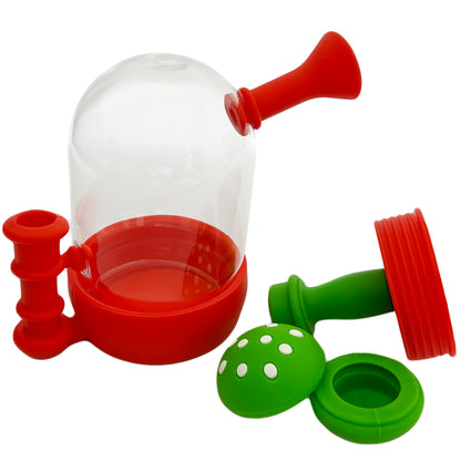 5.25” Hybrid Water Pipe w/ Glass Top & Glow-in-the-Dark Mushroom - Assorted Colors [WP-H-166]