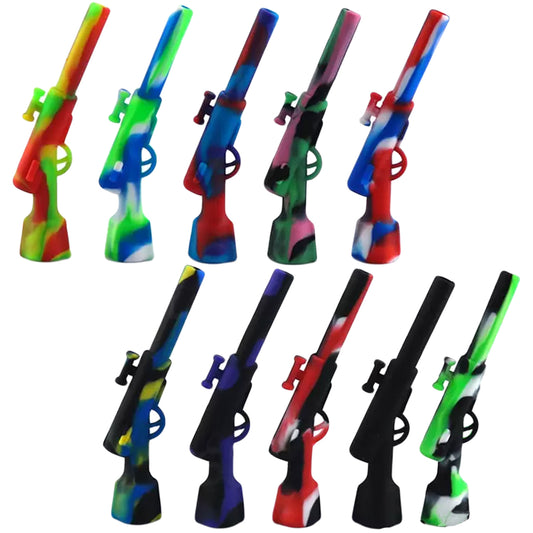 4.25" Silicone Gun Hand Pipe w/ Metal Bowl - Assorted Colors [HP-S-43]