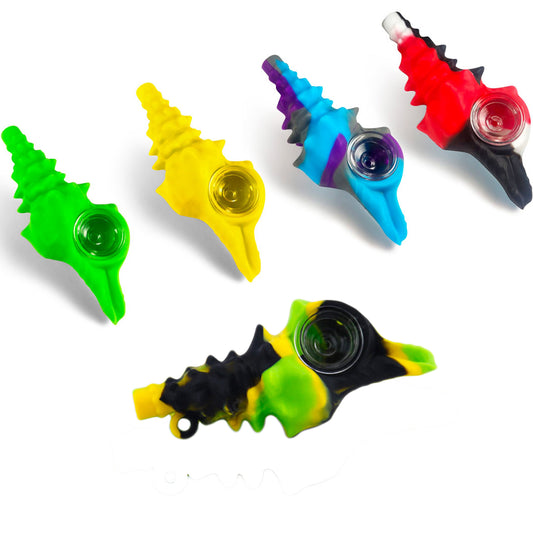 5" Silicone Conch Shell Hand Pipe w/ Glass Bowl & Whistle - Assorted Colors [HP-S-46]
