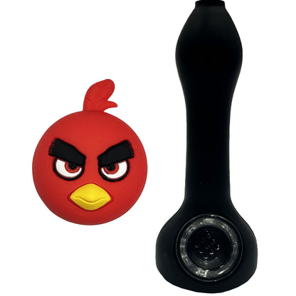 5" Silicone Angry Cardinal Hand Pipe w/ Glass Bowl - Assorted Colors [HP-S-50]