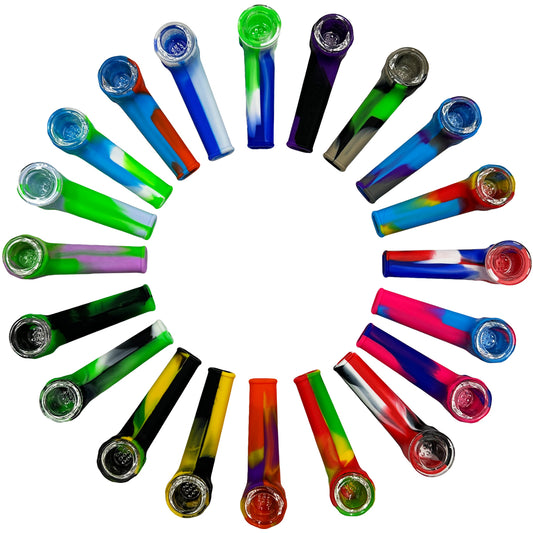 3.5" Silicone Hand Pipe w/ Glass Bowl - Now in 20 Colors [HP-S-51B]