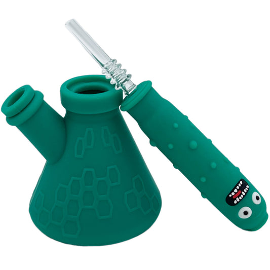 8.5" 14mm Dual-Use Silicone Pickle Water Pipe & Nectar Collector Set - Assorted Colors [WP-H-76]