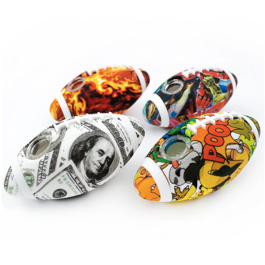 4" Silicone Football Hand Pipe w/ Glass Bowl - Assorted Prints [HP-S-78]