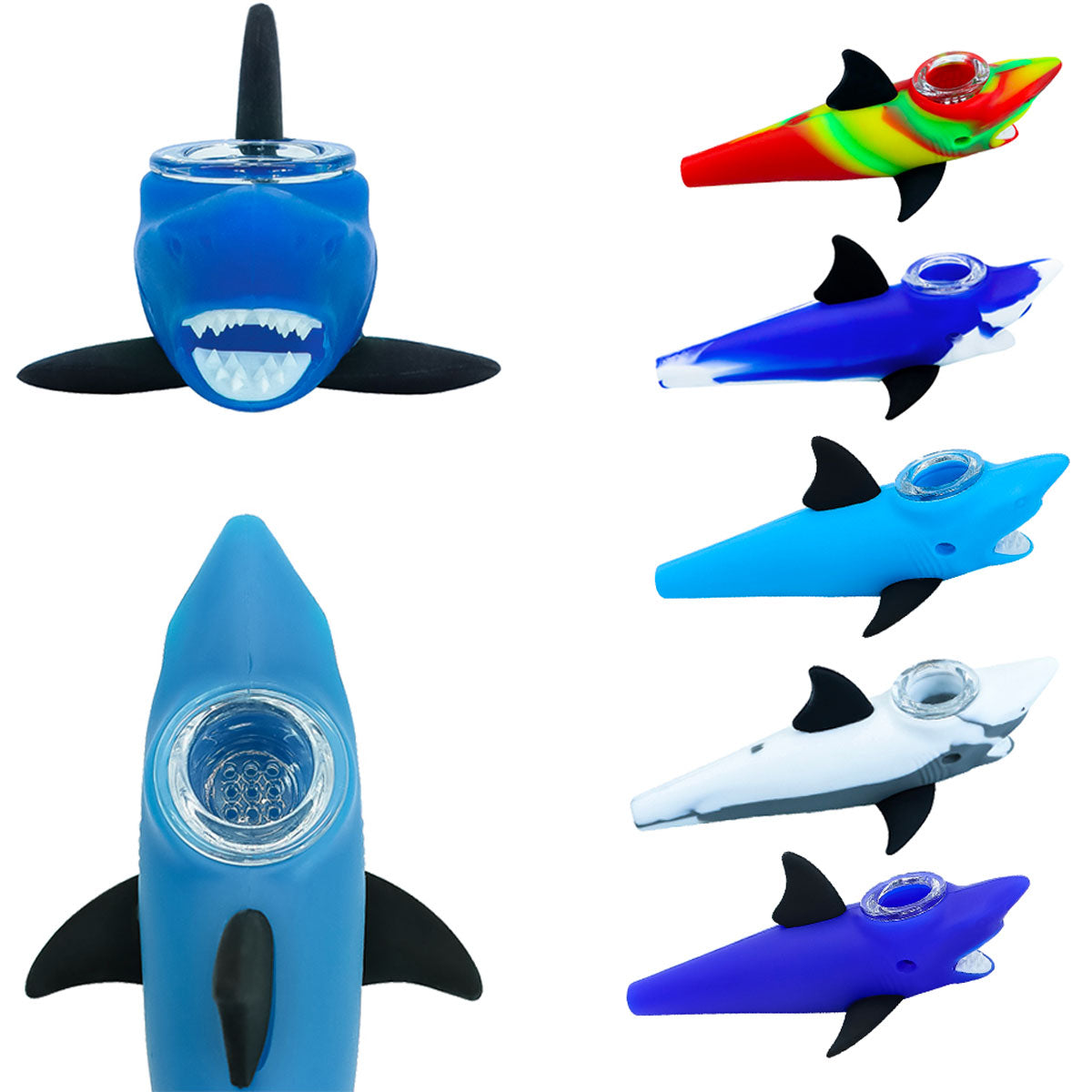 5" Silicone Great White Shark Hand Pipe w/ Glass Bowl - Assorted Colors [HP-S-92]