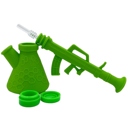 11" 14mm Silicone Dual-Use Gun Water Pipe & Nectar Collector- Assorted Colors [WP-S-22]