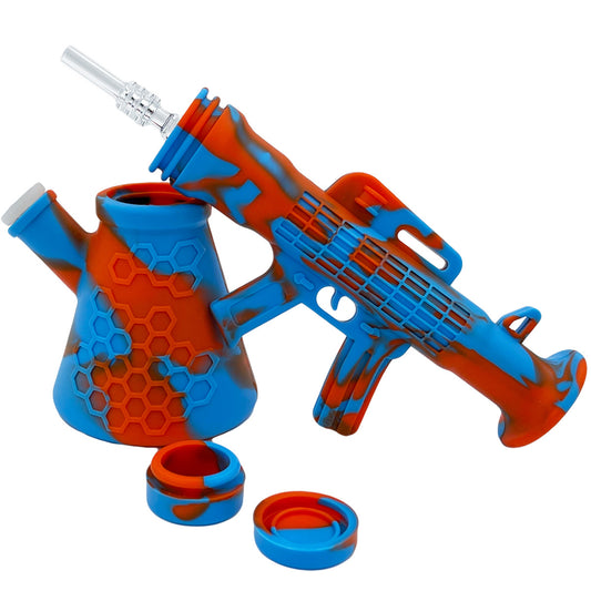 11" 14mm Silicone Dual-Use Gun Water Pipe & Nectar Collector- Assorted Colors [WP-S-22]