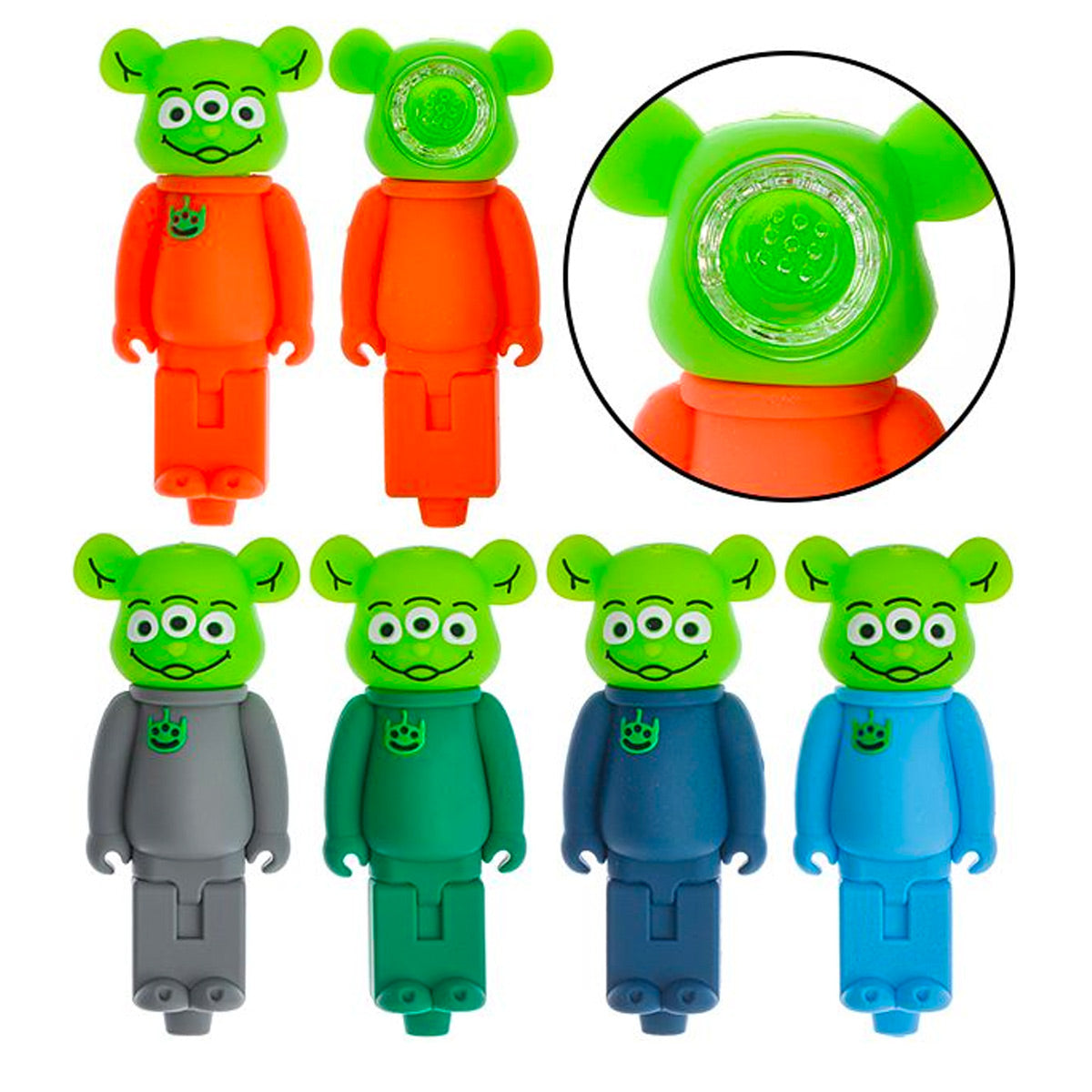 4.5" Silicone Alien Bear Hand Pipe w/ Glass Bowl - Assorted Colors [HP-S-145]