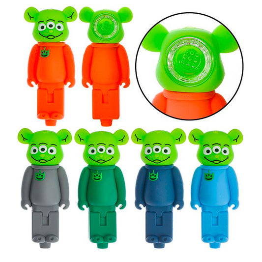 4.5" Silicone Alien Bear Hand Pipe w/ Glass Bowl - Assorted Colors [HP-S-145]